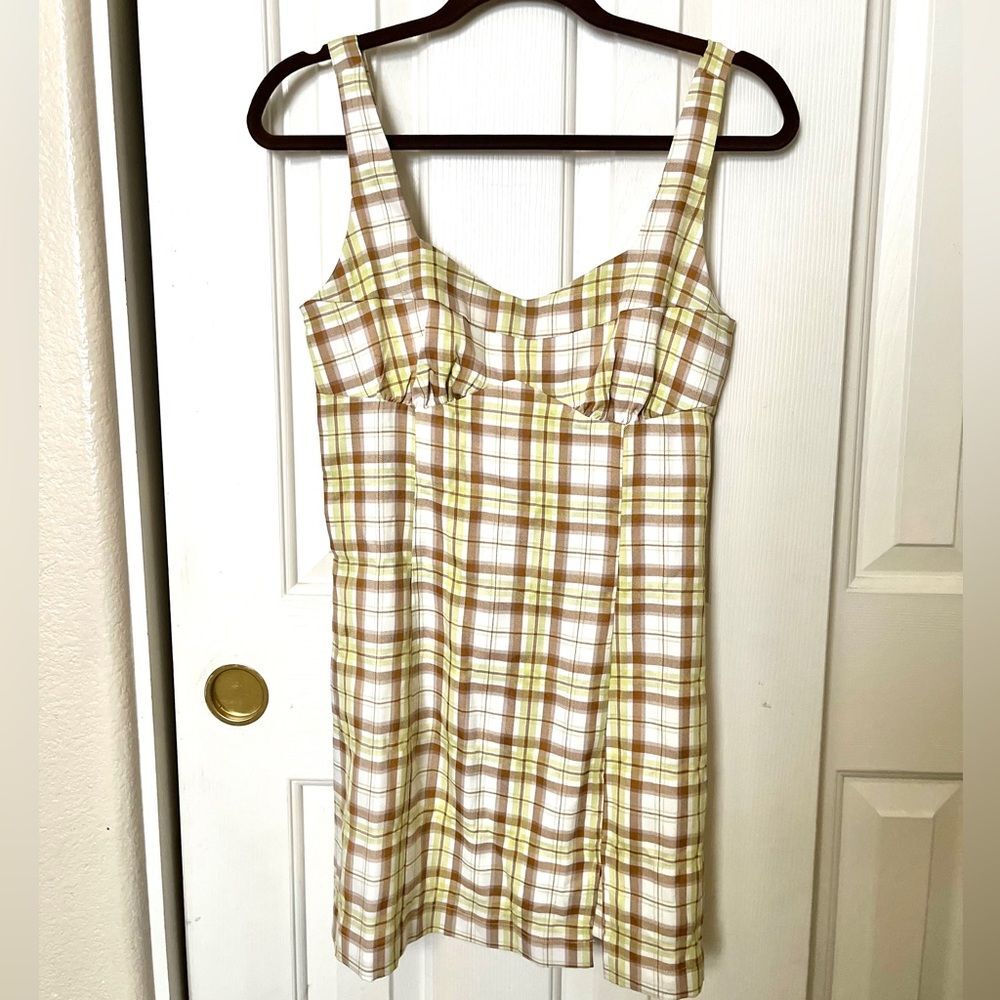La Hearts x Pacsun Checkered Midi Dress in Cream and Brown